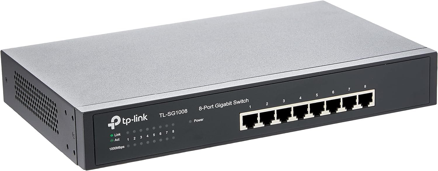 TP-Link TL-SG1008 8-Port Gigabit Ethernet Switch, Desktop/Rack-Mount, Steel Case, Lifetime Warranty, Black