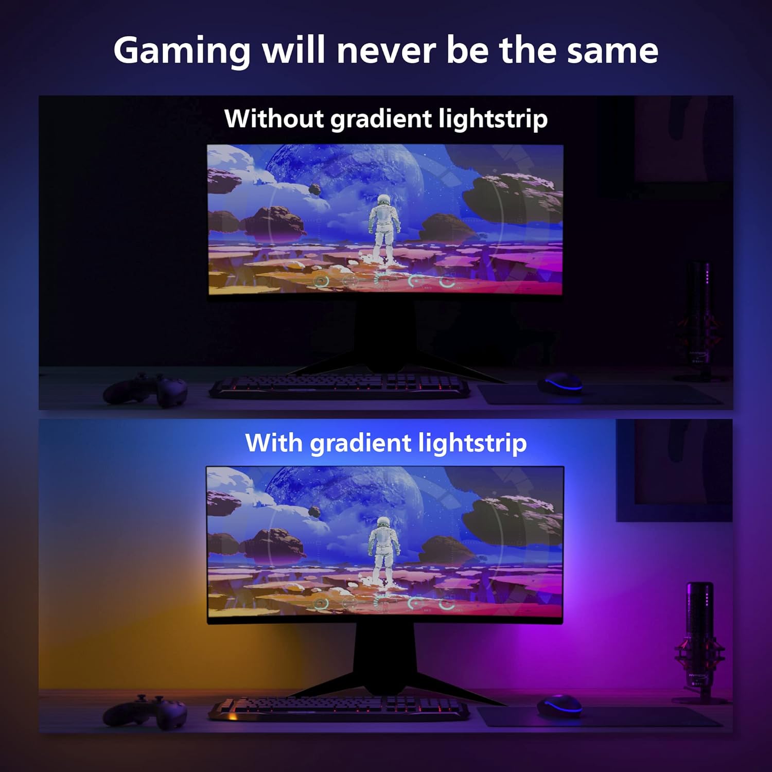 Philips Hue Play Gradient PC Lightstrip Starter Kit Including Hue Bridge LED Smart Lighting. Sync for Entertainment, Gaming and Media.
