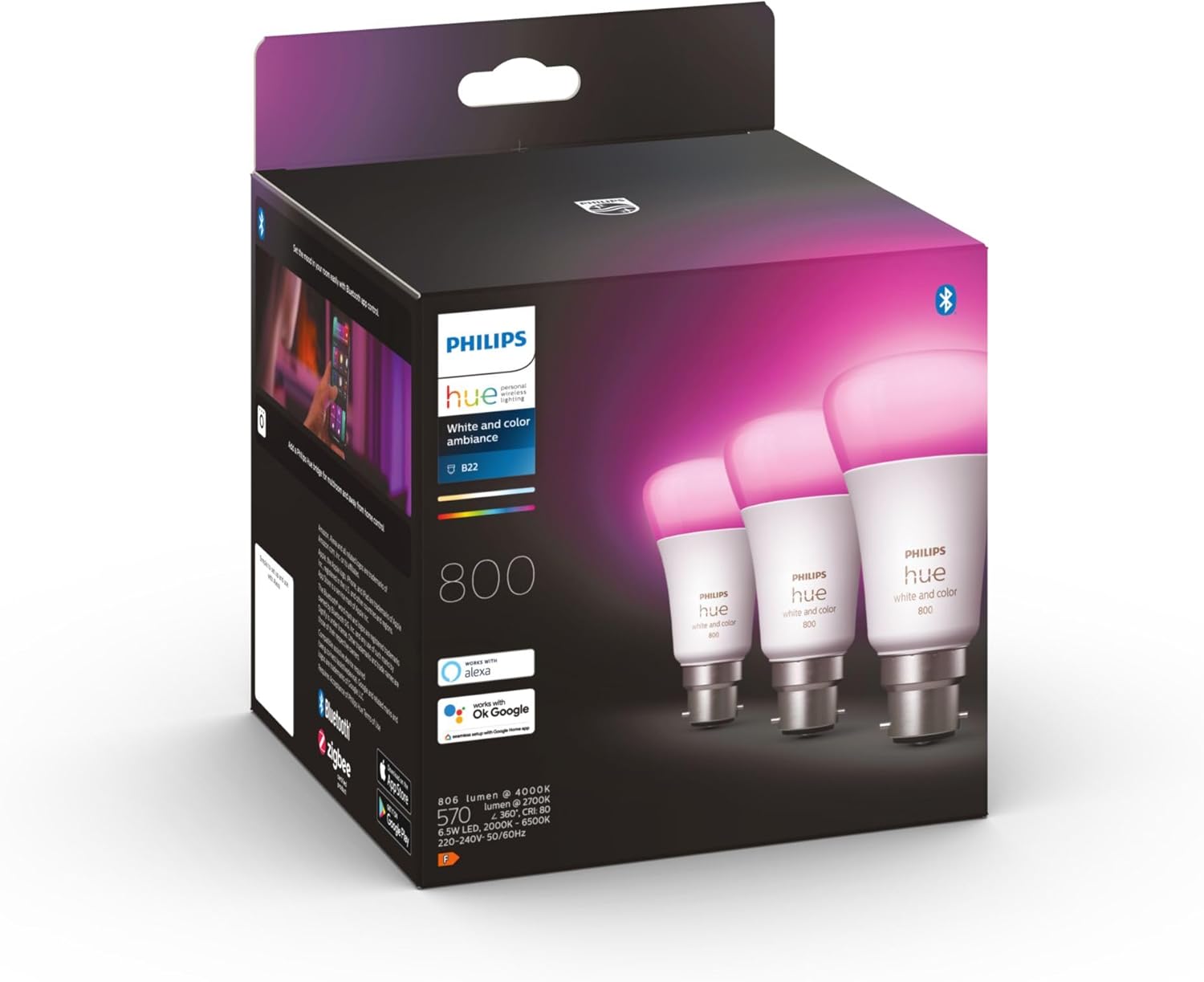 Philips Hue White and Colour Ambiance 6.5W B22 3Pack