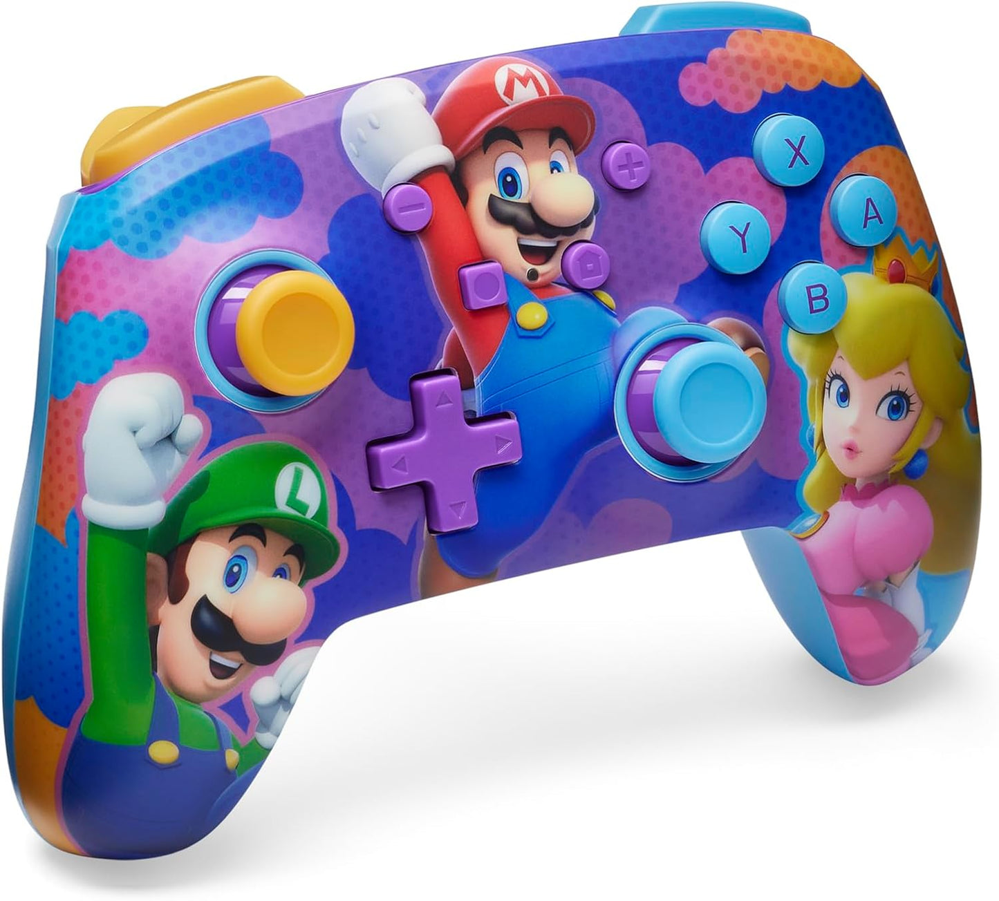 PowerA Enhanced Wireless Controller for Nintendo Switch, Switch Lite & OLED Model, Rechargeable Bluetooth Gamepad with up to 30 Hours of Play Time, Official: Mario; Color Splash Heroes