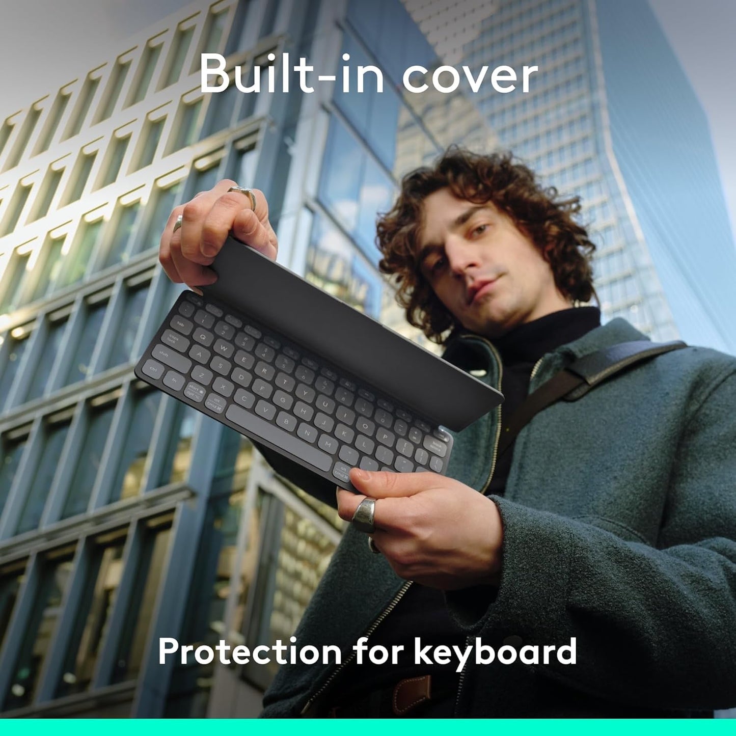 Logitech Keys-To-Go 2 Portable Bluetooth Keyboard for Tablet With Built-in Cover, Slim and Compact Wireless Keyboard for Windows, Android, Linux, iPad, iPhone, Mac, Apple TV, QWERTY UK - Graphite