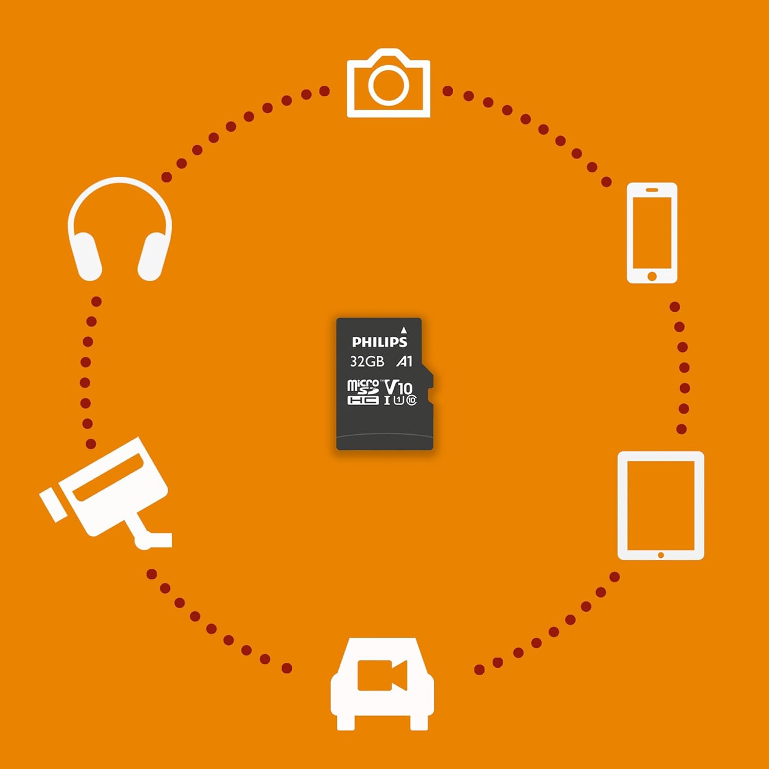 Philips Ultra Speed Micro SDHC Card 32 GB + SD Adapter UHS-I U1, leest tot 80 MB/s, A1 Fast App Performance, V10, geheugenkaart voor smartphones,tablets,pc's,kaartlezer, Full HD-video
