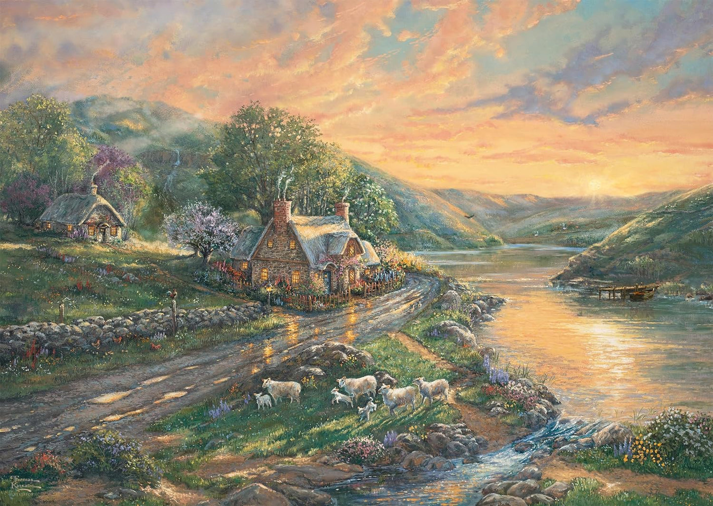 Schmidt Spiele Puzzle de 1000 Piezas (59774) Amanecer en el Valle Esmeralda, Thomas Kinkade, Multicolor, Talla única (CSG59774