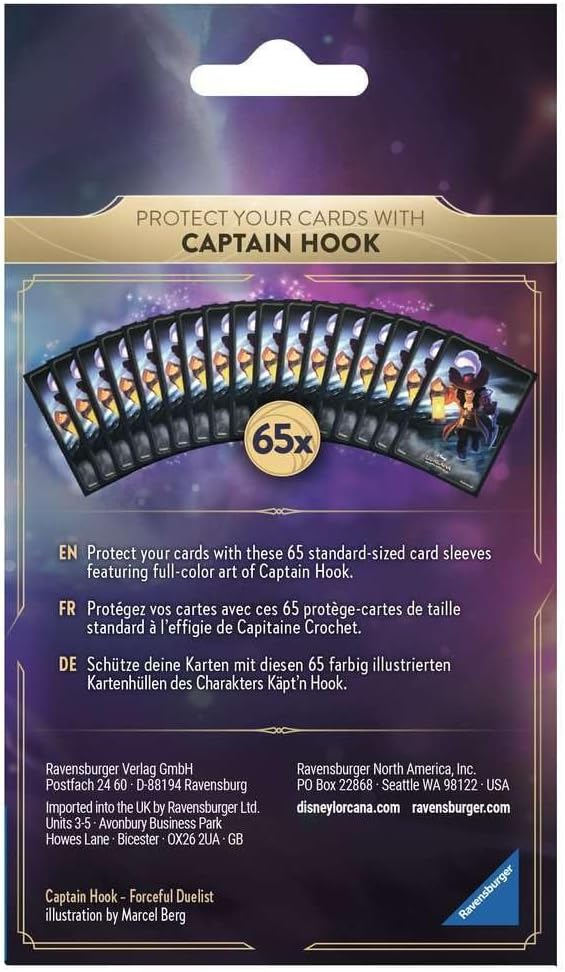 Ravensburger 11098176 Disney Lorcana TCG Trading Game for Adults and Kids Age 8 Years Up-65 Card Sleeves Captain Hook, Blue, Standard Size