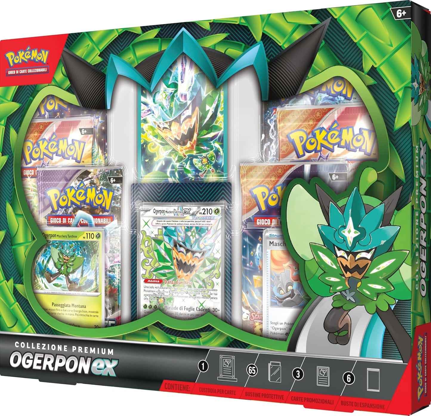 GCC Pokémon:collezione premium Ogerpon-ex (tre carte olografiche e sei buste di espansione)