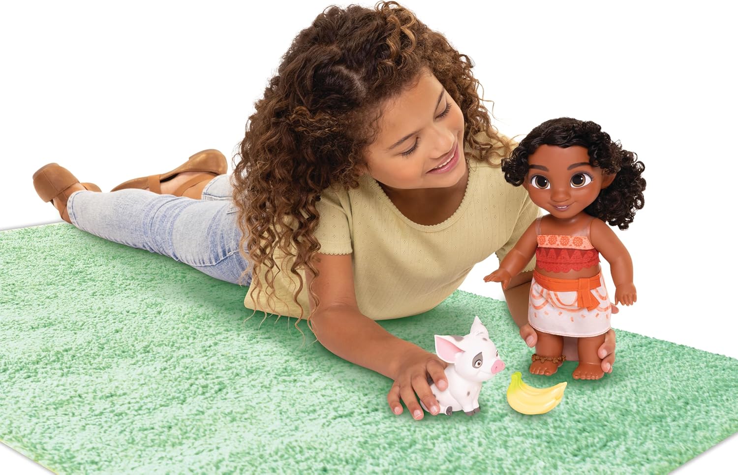 Moana 2 Disney's Little Sis Simea Doll & Pua Figure Playset By Jakks Pacific, Stands 11" / 27 cm Tall, Includes 1 Doll Outfit, 1 Pua, 1 Plastic Banana Bunch, Suggested for Ages 3+
