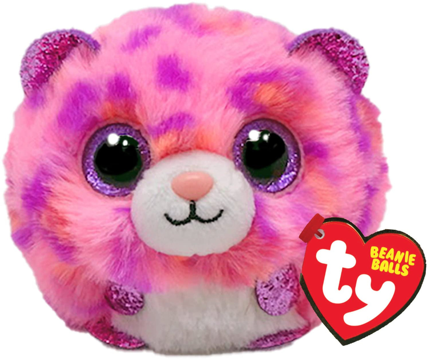 Ty Beanie Balls Topaz il Leopardo Rosa con gli Occhioni Viola Glitter, Animaletti di Peluche Morbidi e Tondi da Collezionare 8 cm T425401, S