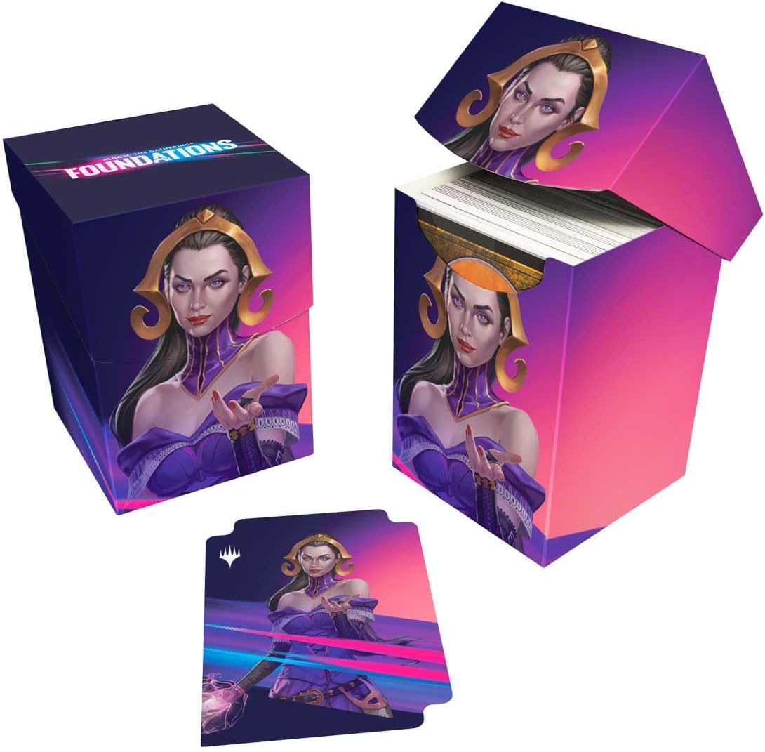 Ultra PRO - Foundations Liliana 100+ Deck Box Dark for Magic: The Gathering, Gaming gear, collector's item, gift gamers, compact organizer premium accessory, secure holder, vibrant artwork MTG Liliana