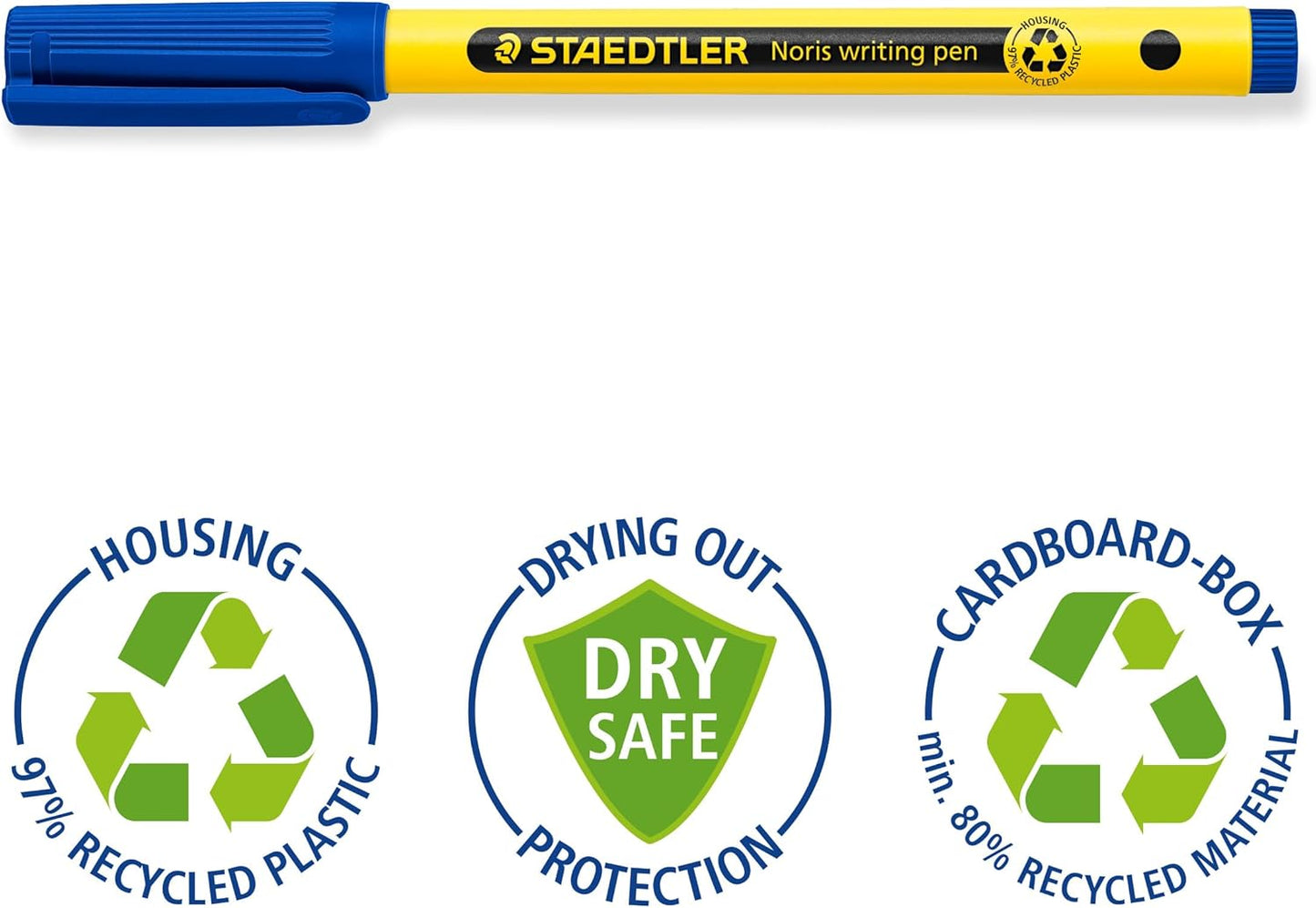 STAEDTLER Noris writing pen 307, Fineliner mit stabiler, eindrucksicherer Spitze, Gehäuse aus 97% recyceltem Plastik, Linienbreite F- Fein, 307-2