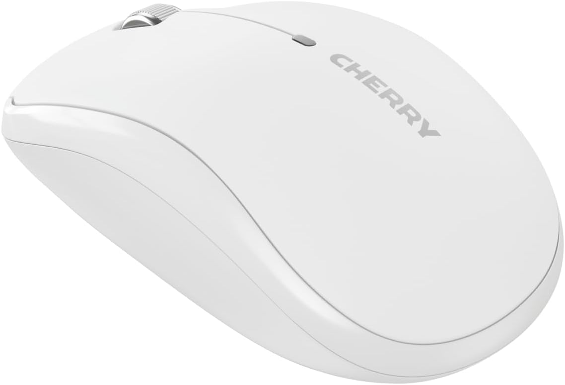 CHERRY MW 2200, Wireless Laptop Mouse, 2.4 GHz RF, Ambidextrous, 1300 dpi, Chrome-Plated Scroll Wheel, incl. Transport Bag, Battery-Operated, White
