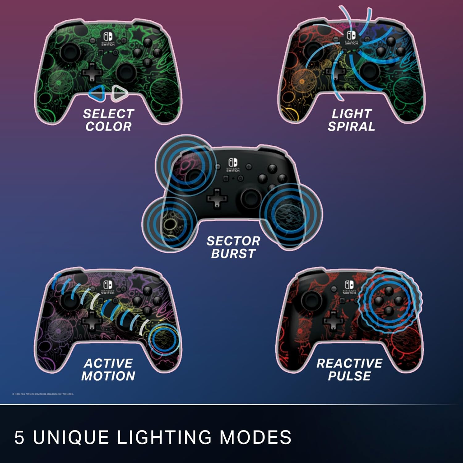 PowerA Enhanced Wireless Controller for Nintendo Switch with Lumectra - Galactic Vortex, RGB lighting reveals a hidden galaxy design, rechargeable battery, motion controls, officially licensed