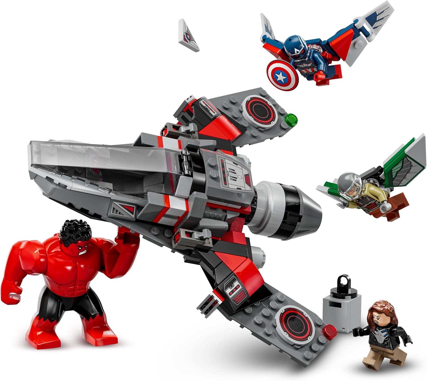 LEGO Marvel Captain America vs. Red Hulk Battle Set, Plane Building Toy with 4 Super Hero Minifigures Including Red Hulk and Falcon, Avengers Gifts for 7 Plus Year Old Boys & Girls 76292
