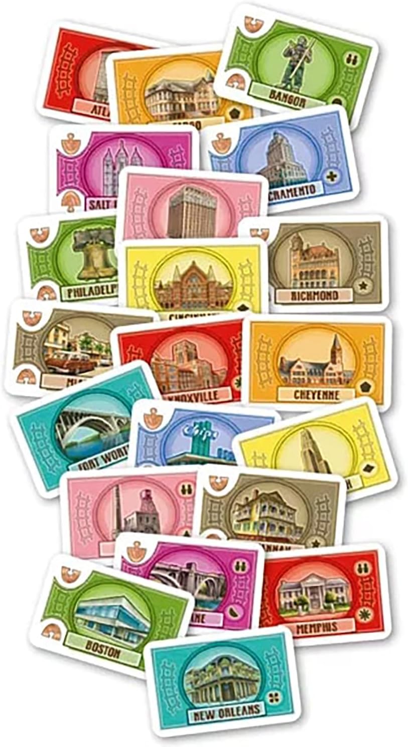 Rio Grande Games: Free Ride USA - Railroad Development Strategy Board Game, 1950s America Themed Train Game, Connect Cities, Ages 14+, 1-5 Players