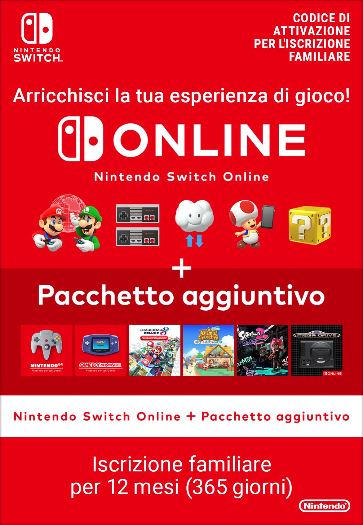 Nintendo Switch Online + Pacchetto aggiuntivo (Iscrizione familiare) - Standard | Nintendo Switch - Codice download