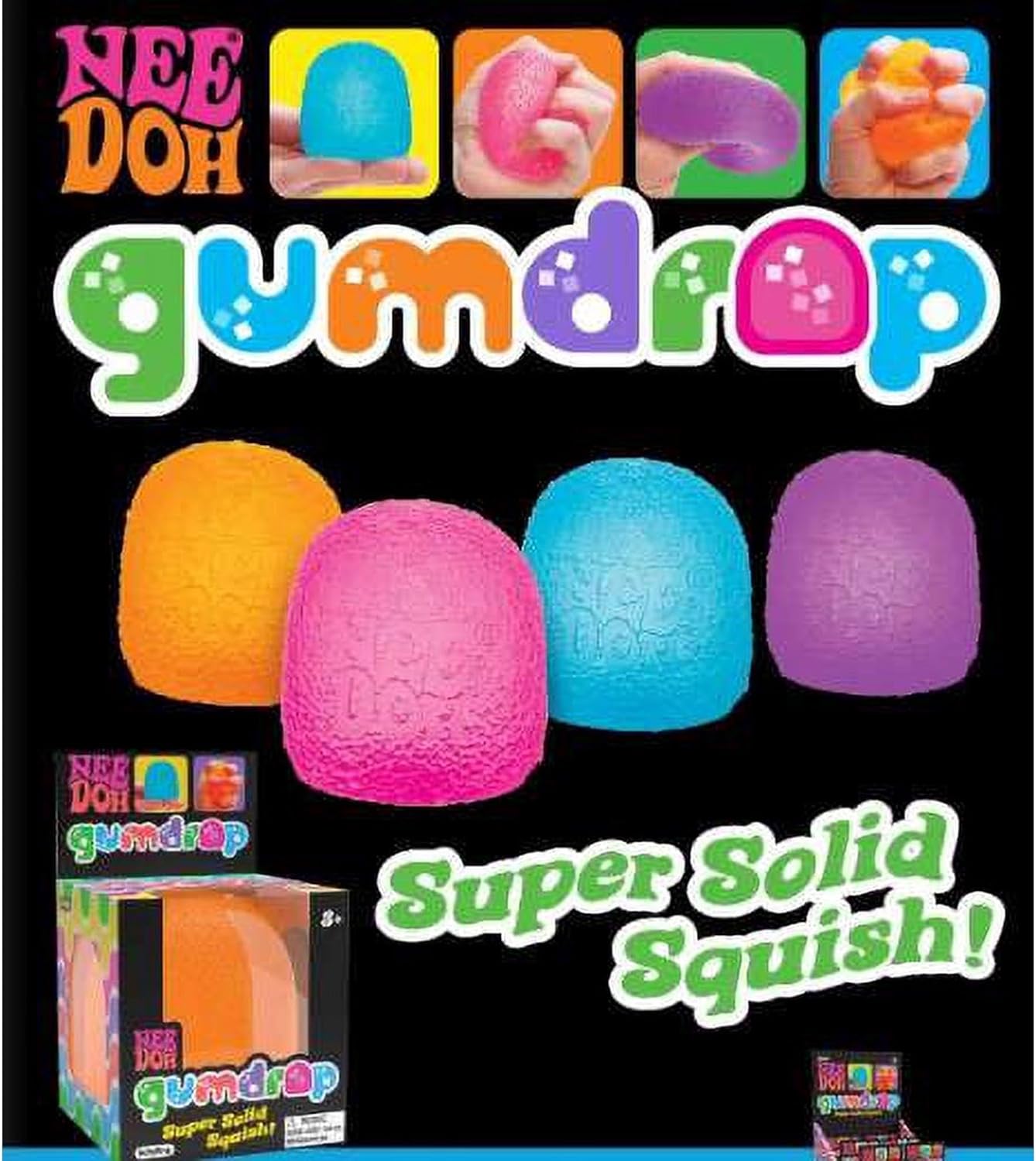 Schylling NeeDoh Gumdrop Strukturiertes sensorisches Fidget-Spielzeug, Farben können variieren, 3 Stück