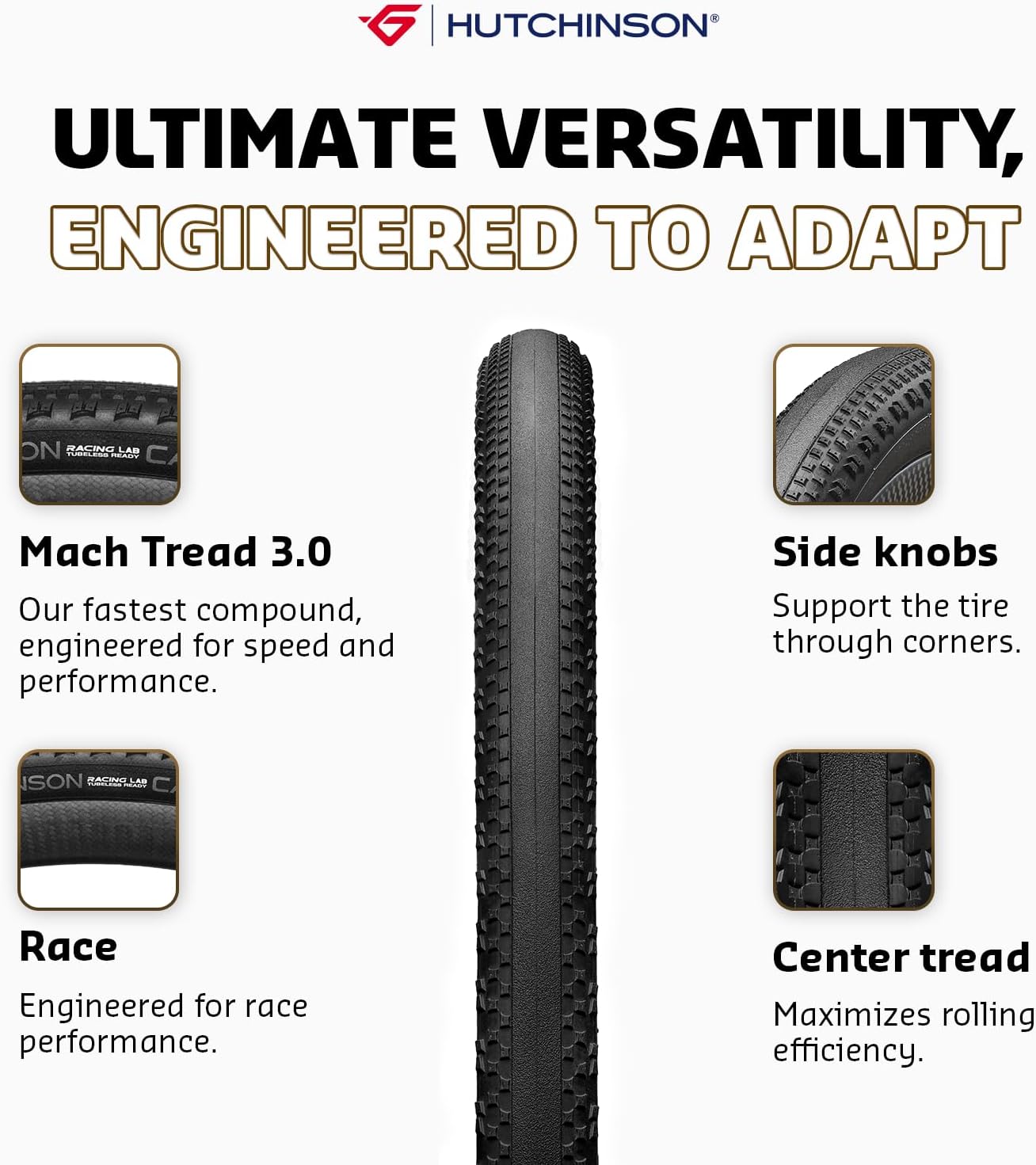 Hutchinson – Caracal Race – Tubeless Ready Gravel Tyre – Mach Tread Ultimate Compound – UltraSwift Casing – High‑Speed Racing Tread – Lightweight