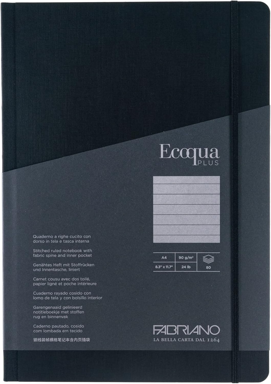 Fabriano Ecoqua Plus Notizbuch, 21,1 x 29,7 cm, A4, liniert, schwarz