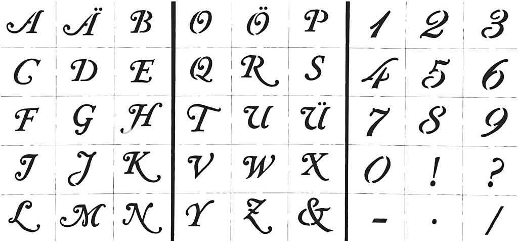 Schablone Buchstaben & Zahlen A5 15x21 Cm H 20-30 Mm 3 Bl.