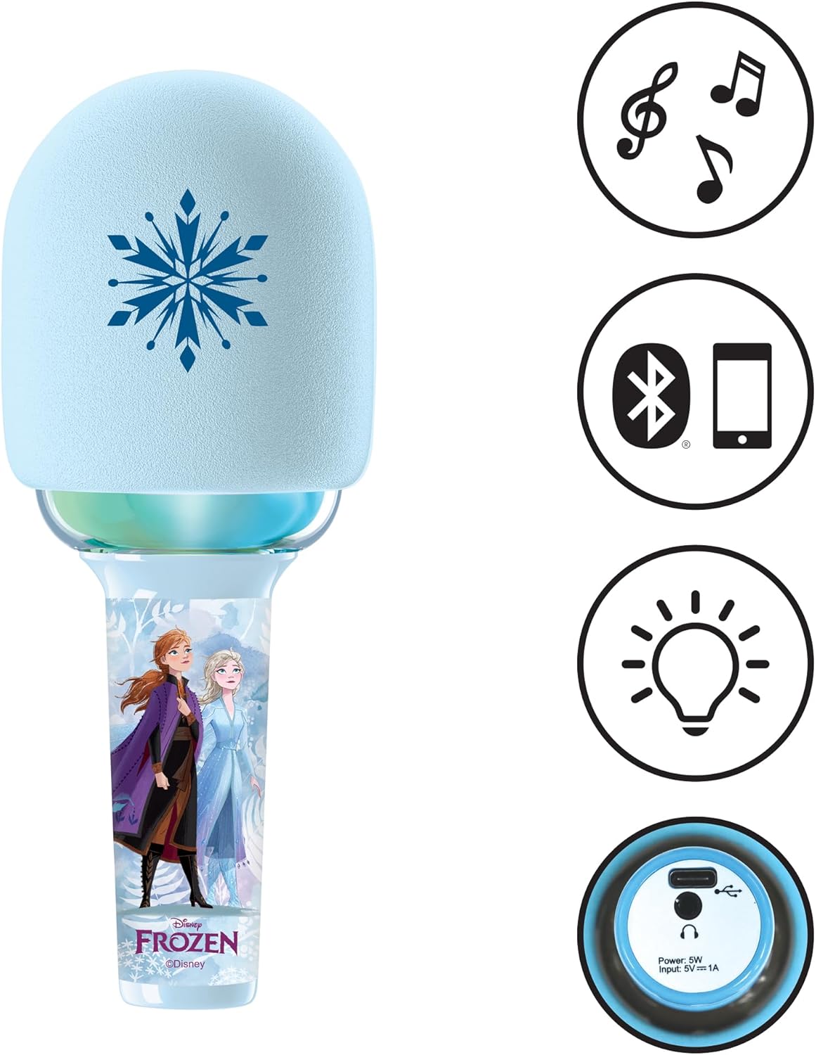 Lexibook, Frozen, Draadloze microfoon met luidspreker en lichten, 4 stemvervormers, Veelkleurige lichteffecten, Oplaadbare batterij, MIC280FZ