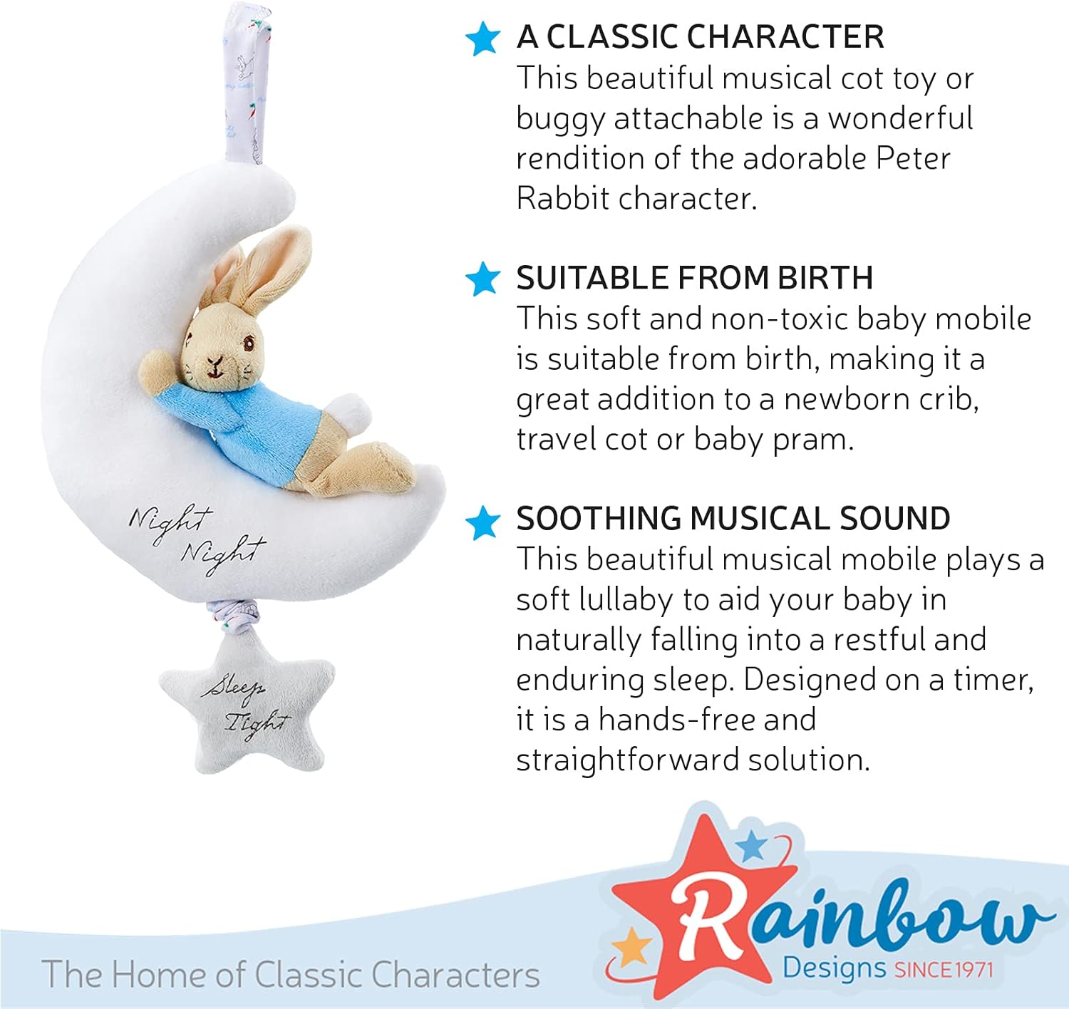 Rainbow Designs PO1501 Beatrix Potter Night Musical Peter Rabbit Toy,White