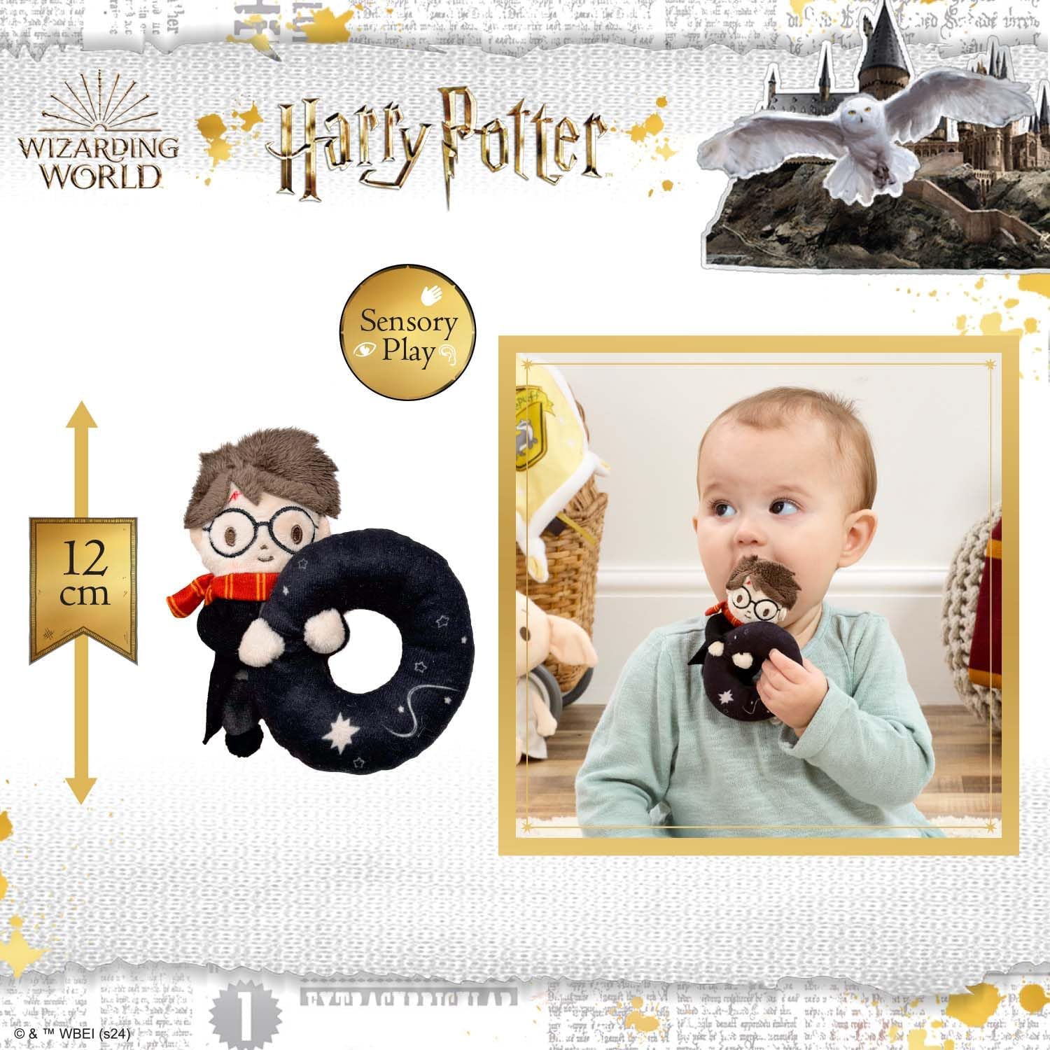 Rainbow Designs Harry Potter Plush Baby Rattle - Soft Sensory Toy for Newborns – Suitable from Birth Ring Rattle for Early Development - Playtime and On-The-Go Companion