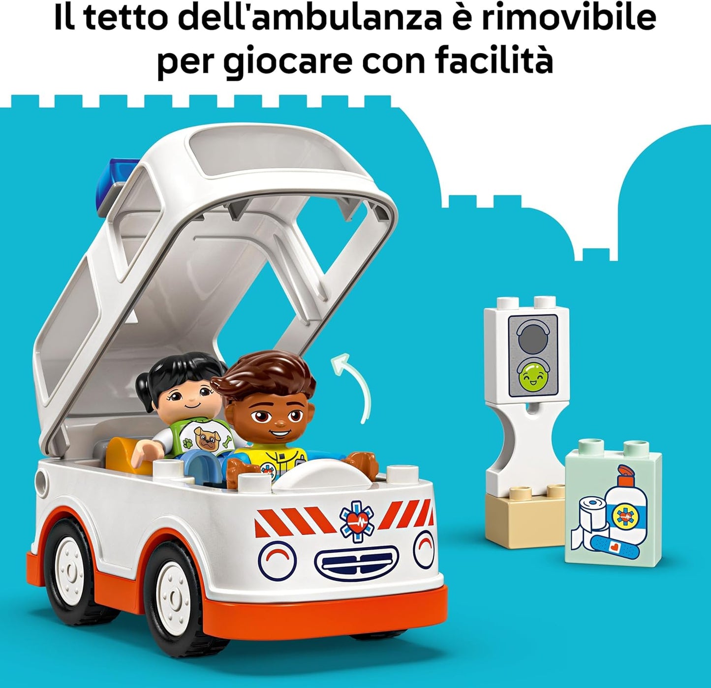 LEGO DUPLO Ambulance & Driver - Toddler Learning Toy for 2+ Year Old Boys & Girls - incl. a Car, Small House, 2 Figures & First Aid Bricks - 10447
