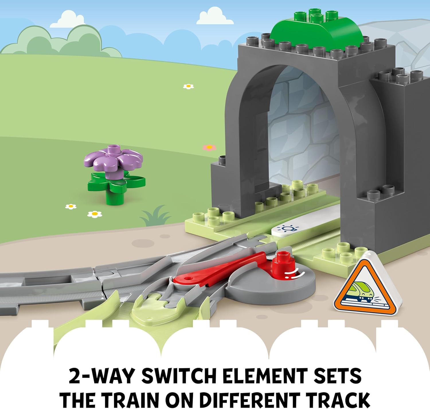 LEGO DUPLO Town Train Tunnel and Tracks Expansion Set - Learning Toy for Toddlers - incl. 10 Track Pieces, a 2-Way Points Switch & an Action Brick - Gift for 2+ Year Old Boys & Girls - 10425