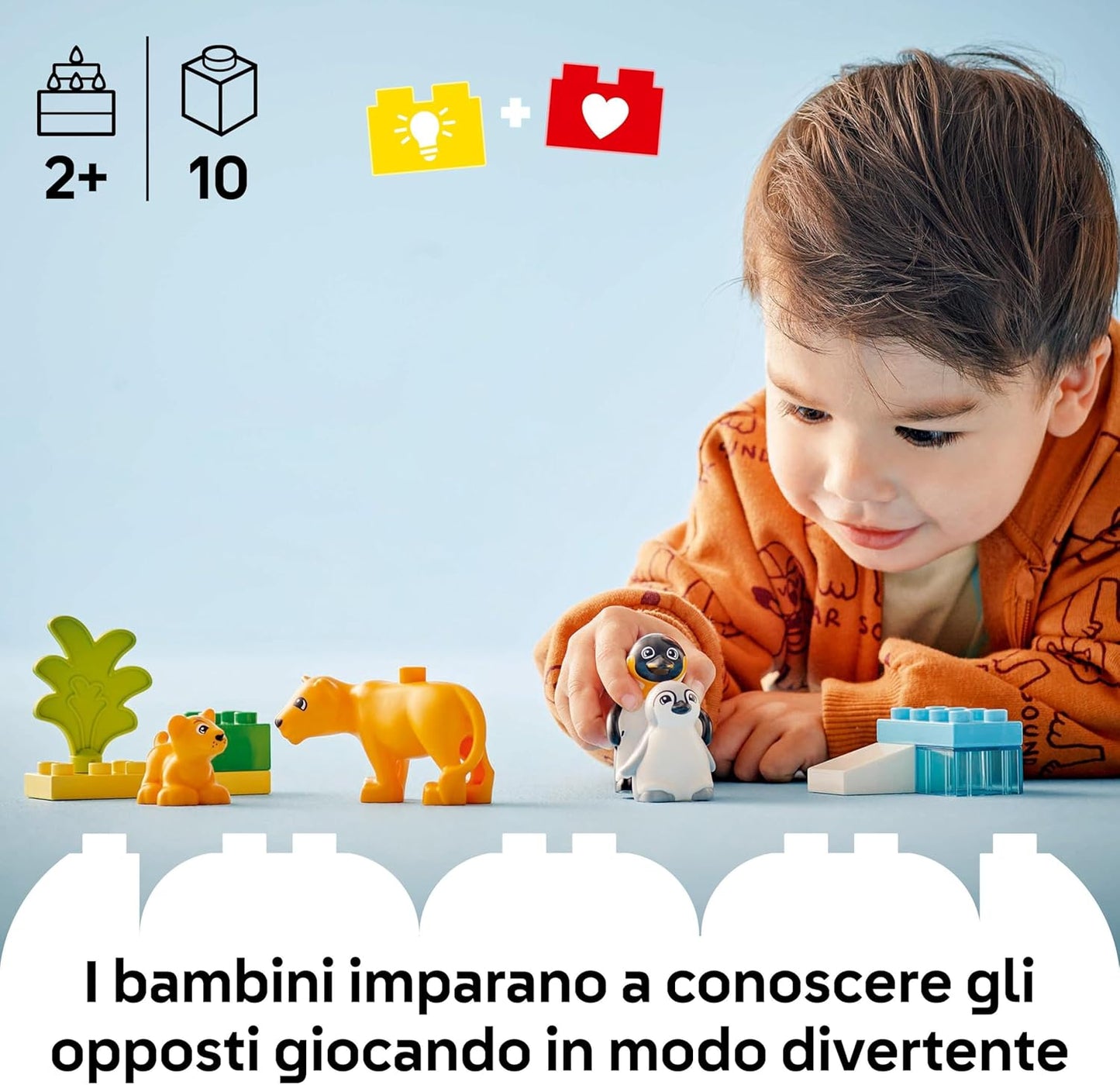 LEGO DUPLO Famiglie di Animali: Pinguini e Leoni, Giochi di Fantasia Educativi per Bambini e Bambine da 2 Anni in su, Giocattolo Creativo per la Cura dei Cuccioli, Idea Regalo d'Avventura 10442