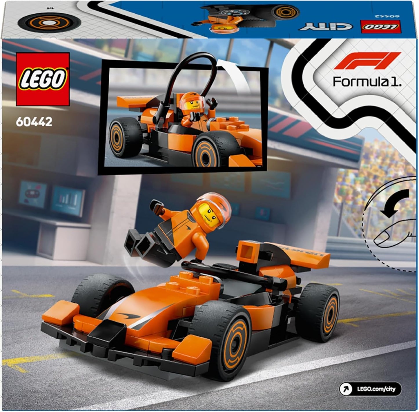 LEGO City F1 Rennfahrer mit McLaren Rennauto - Spielzeug Formel 1 Modell mit Rennwagen und Minifigur - Kleines Geschenk für Jungen und Mädchen ab 6 Jahren oder Motorsport Fans 60442