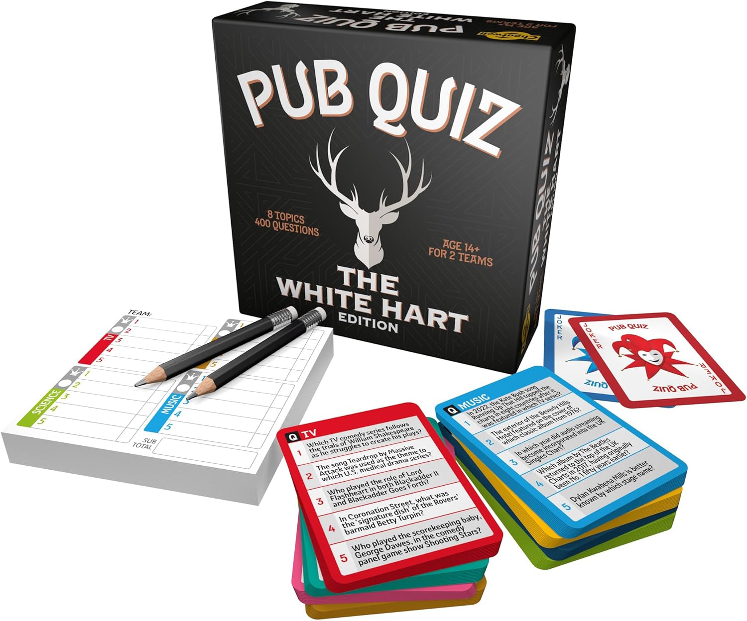 CHEATWELL GAMES The White Hart Pub Quiz - 400 Questions Across Every Category Imaginable - Comes With Answer Pad & Pencils - Ages 14+