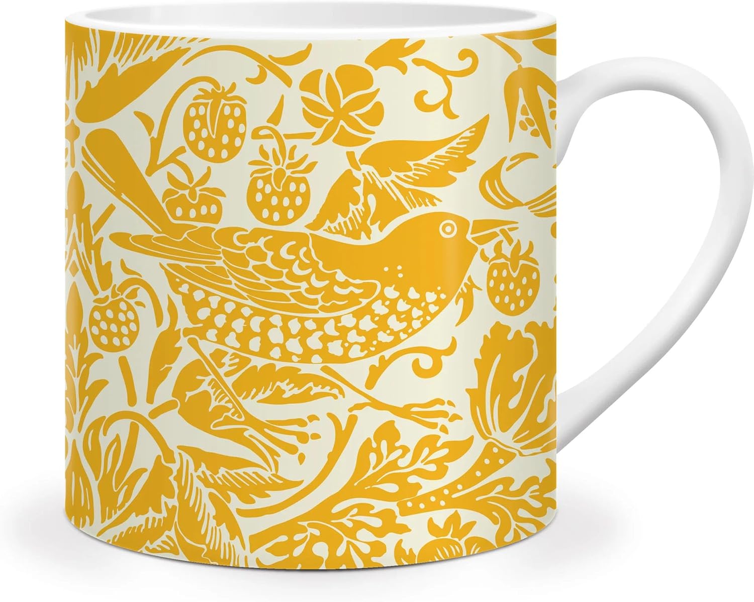 Half Moon Bay Strawberry Thief - by William Morris - Yellow 10.5 Ounce (310ml) Ceramic Stoneware Hot/Cold Drinking Mug, MUGACS03