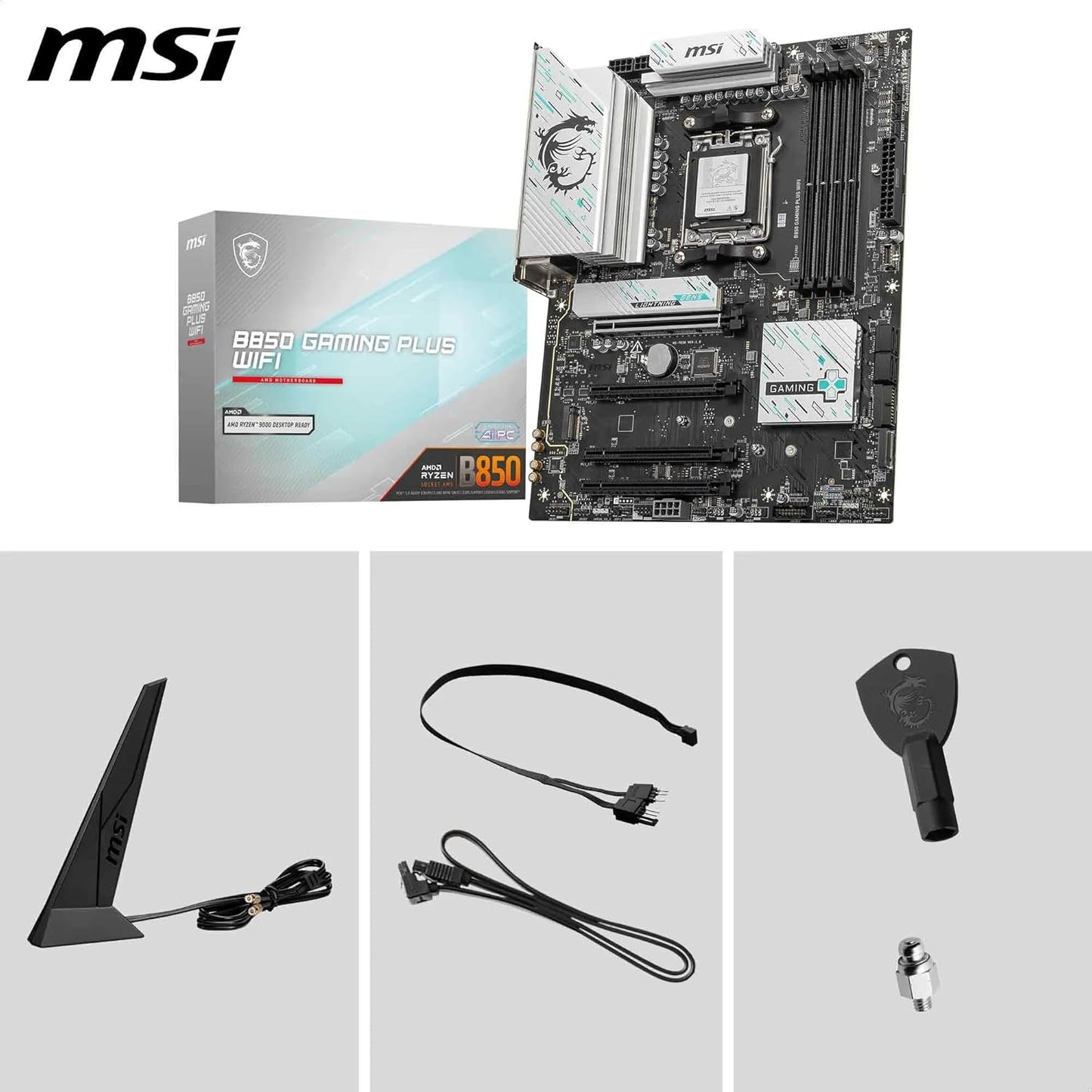 MSI B850 GAMING PLUS WIFI Motherboard, ATX - Supports AMD Ryzen 9000/8000 / 7000 Processors, AM5 - DDR5 Memory Boost 8200+ MT/s (OC), PCIe 5.0 x16 & 4.0 x16, M.2 Gen5, Wi-Fi 7, 5G LAN