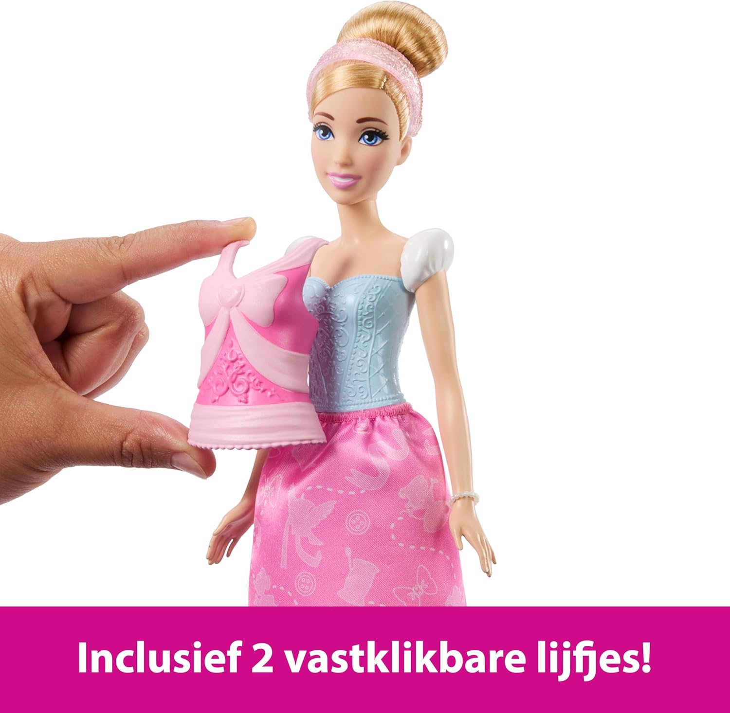 Mattel Disney Princess Toys, Cinderella Fashion Doll with 2 Looks, 9 Accessories, 2 Snap-On Bodices & 2 Skirts, 2-in-1 Stories Inspired by Disney Movie