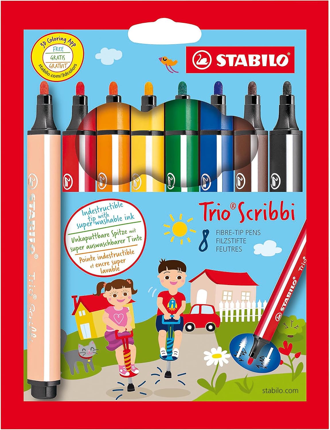 Stabilo - STABILO Trio Scribbi - Viltstift Met Meeverende Punt - Set 8 Stuks