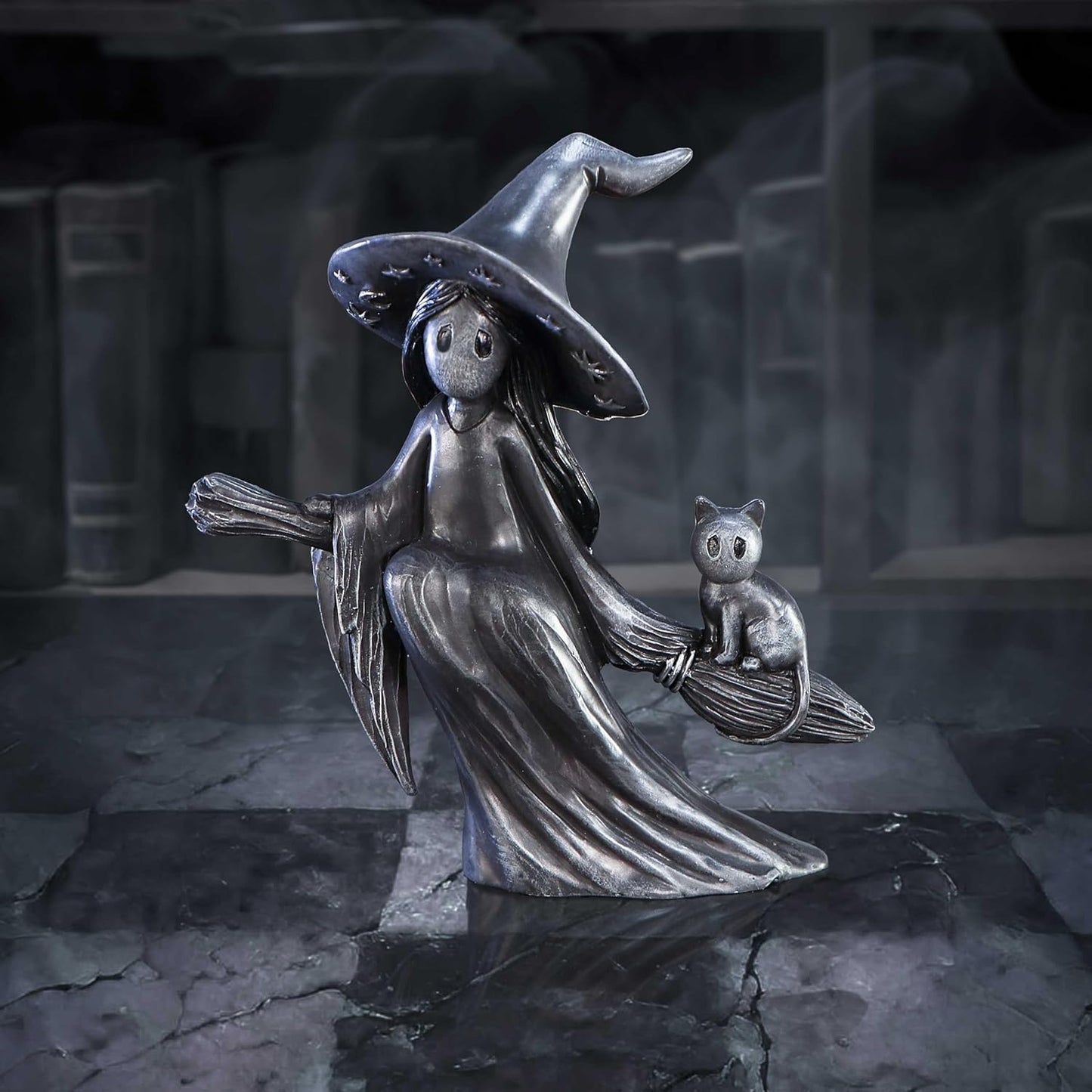 Nemesis Now Little Souls - Beam Figurine 12.7cm, Resin, Black, Witch Ghost on Broom Figurine, Cast in the Finest Resin, Expertly Hand-Painted