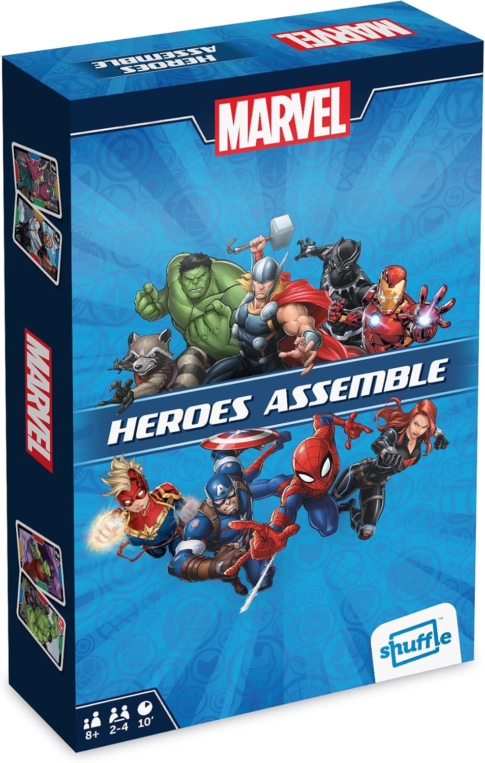 Shuffle Marvel Heroes Assemble Juego de cartas Victorias villanos en 6 minutos, 2 – 4 jugadores, gran regalo para niños a partir de 8 años