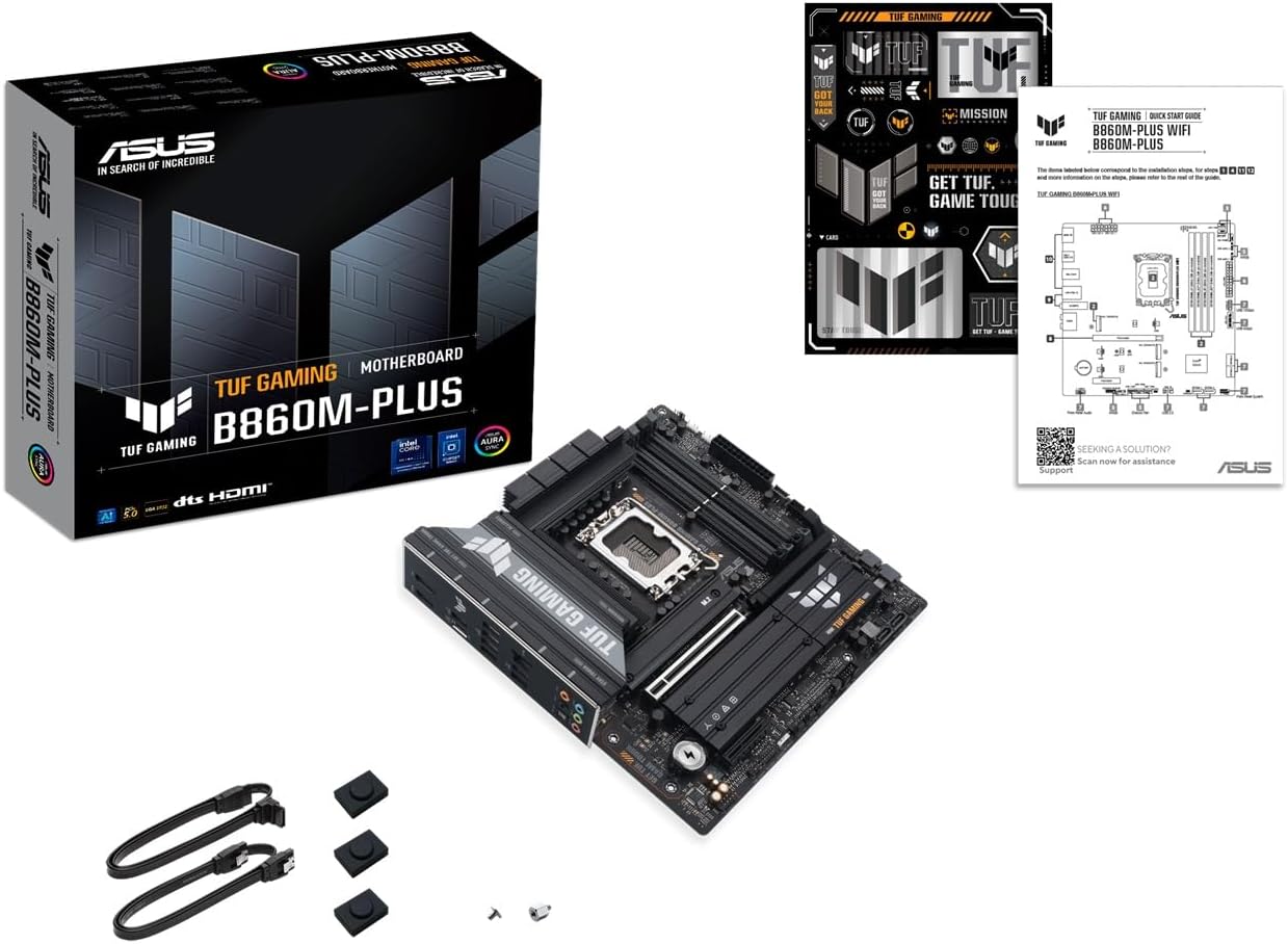 ASUS TUF GAMING B860M-PLUS Intel mATX motherboard, 12+1+2+1 80A DrMOS power stages, DDR5, PCIe 5.0, 3xM.2 slots, Realtek 2.5Gb Ethernet, DisplayPort, HDMI, USB 20Gbps Type-C with DP Alt mode
