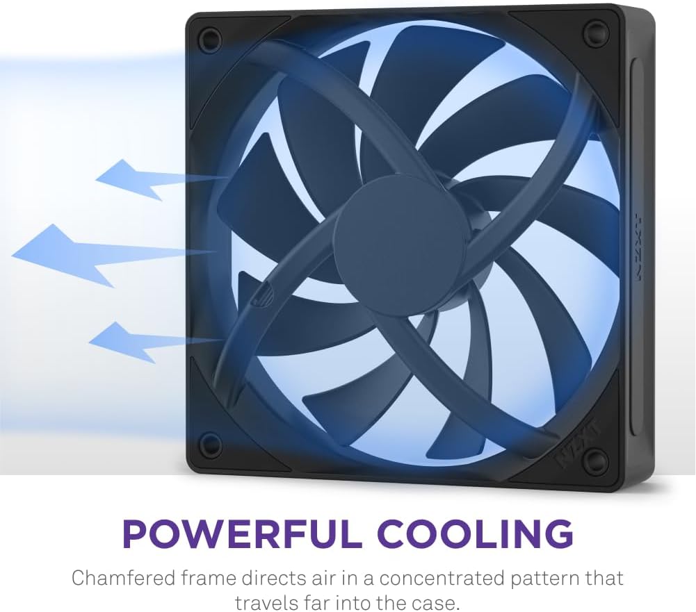 NZXT F120Q | 120mm Quiet Airflow PC Case Fan | Intake or Exhaust | Chamfered Frame for Concentrated Air | Fluid Dynamic Bearings | Low Noise | PWM Control | Black Quiet Airflow 2024 120mm Black