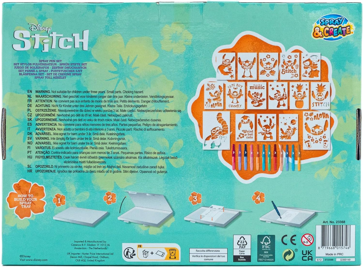 Disney - Lilo & Stitch - Spray Pen Set Desktop Box - Kleurstiften voor kinderen - Schilderset met Blaaspennen en Schildersjablonen