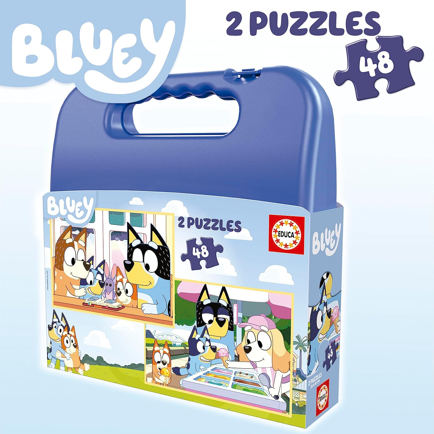 Educa - Set van twee puzzels met 48 delen van de figuren Bluey | gepresenteerd in een prachtige koffer om ze te bewaren. Wij raden aan vanaf 5 jaar (19831