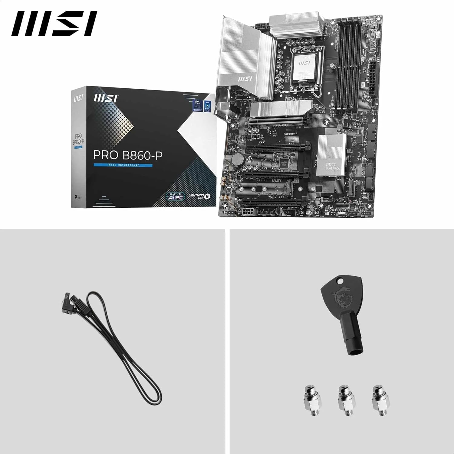 MSI PRO B860-P Motherboard, ATX - Supports Intel Core Ultra Processors (Series 2), LGA 1851-12 DRPS, DDR5 Memory Boost (8600+ MT/s OC), PCIe 5.0 x16 & 4.0 x16, M.2 Gen5, 5G LAN