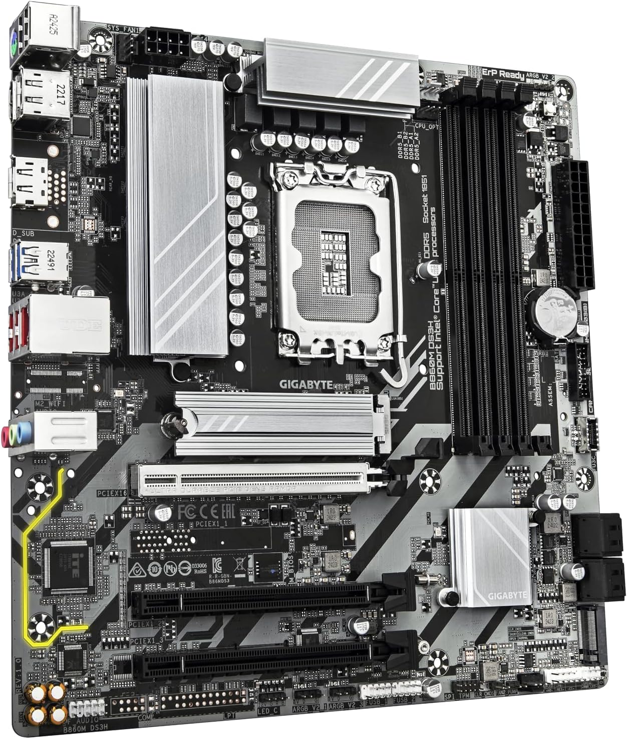 GIGABYTE B860M DS3H Motherboard - Intel Core Ultra Series CPUs, 5+1+2+1 Phases VRM, up to 9066MHz DDR5, 1xPCIe 5.0 + 1xPCIe 4.0 M.2, 2.5GbE LAN, USB 3.2 Gen 2
