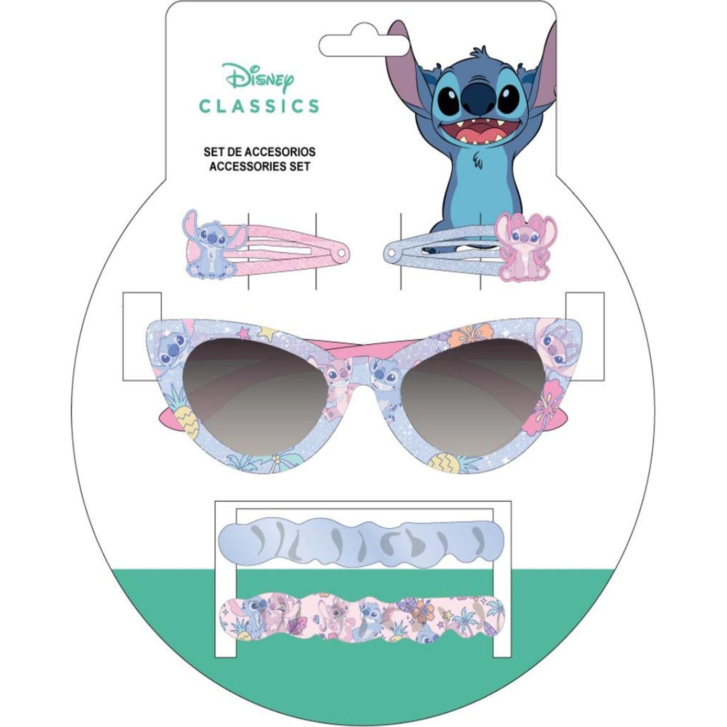 CERDÁ LIFE'S LITTLE MOMENTS Stitch Beauty-set voor meisjes met zonnebril, pincet en haarelastiekjes – grappige en functionele stijl voor kapsels, Meerkleurig, Talla única