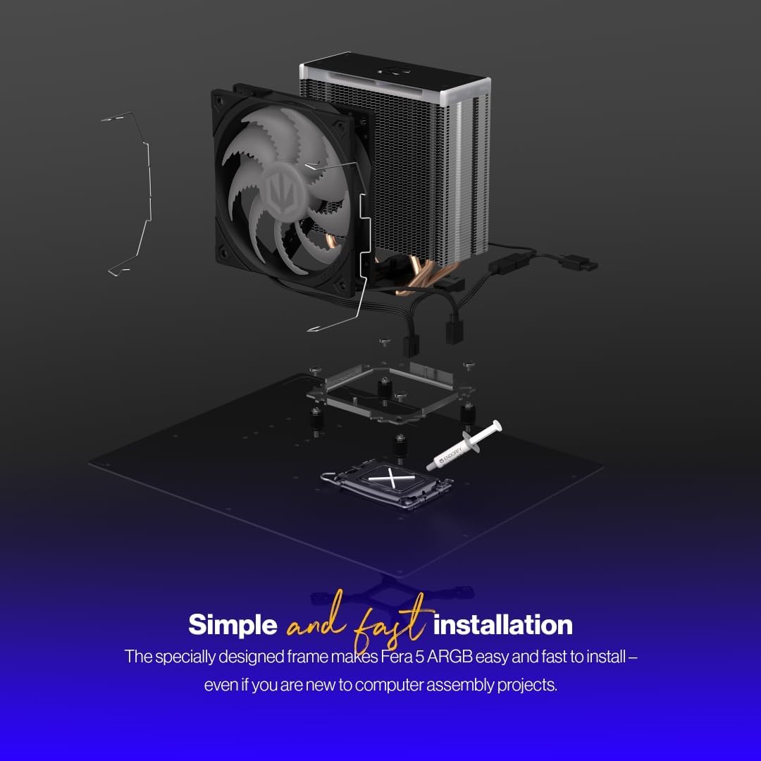ENDORFY Fera 5 ARGB, CPU Cooler with Fan 120 mm, Fluctus 120 mm ARGB PWM Fan, Includes Thermal Paste, AM4 Cooler, AM5 CPU Cooler, AM4, LGA1700, LGA1200, EY3A007