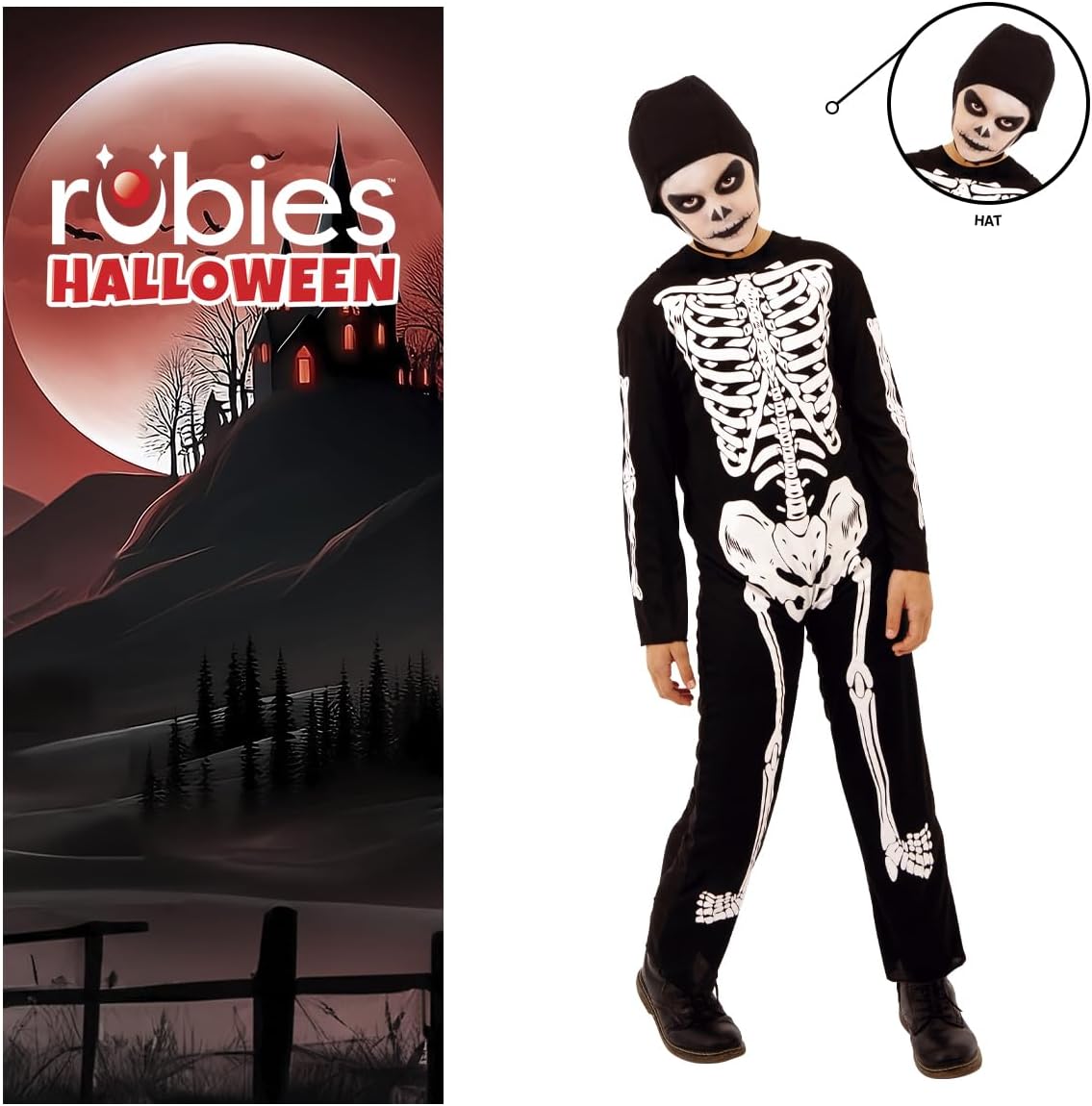 Rubies Costume Skelito per bambino e bambina, Tuta stampato e cappuccio, Ufficiale, Scheletro, Skeletons per Halloween, Feste e Cosplay L (8-10 anni)
