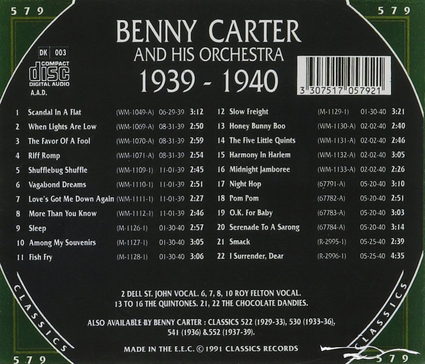 Classics - Benny Carter And His Orchestra 1939-1940