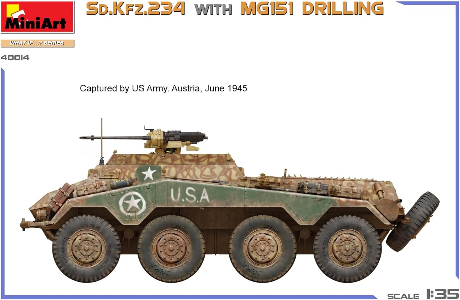 Mini Art 40014 1:35 Dt. Sd.Kfz.234 m. MG151 Drilling - getrouwe replica, modelbouw, plastic bouwpakket, knutselen, hobby, lijmen, modelbouwset, monteren
