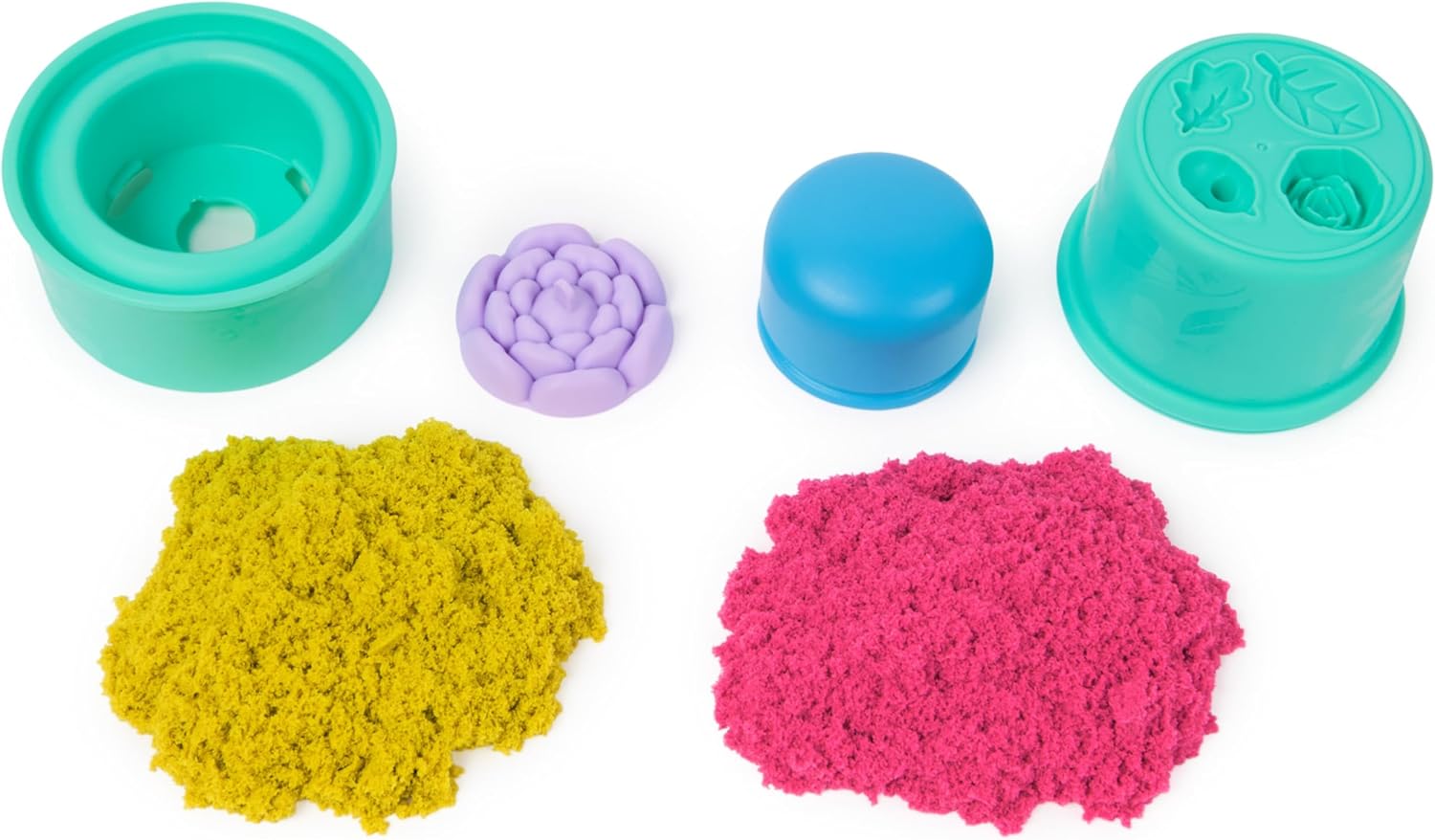 Kinetic Sand, SquishBlossom Blooming Flower with 227g Neon Yellow and Pink Play Sand, Pot and Moulds, Gifts for Mum and Kids, Arts and Crafts Sensory Toys