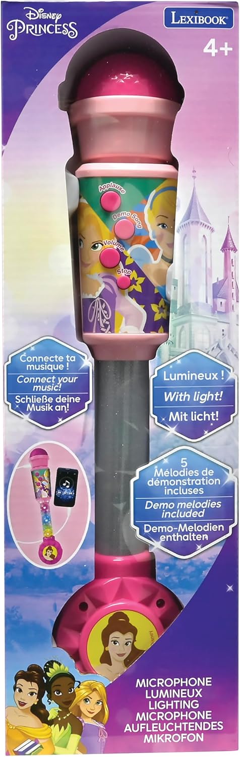 Lexibook, Princesses Disney, Microphone Lumineux pour Enfant, Jouet Musical, Haut-Parleur intégré, Effets Lumineux, Prise Aux-in, Rose, MIC90DP
