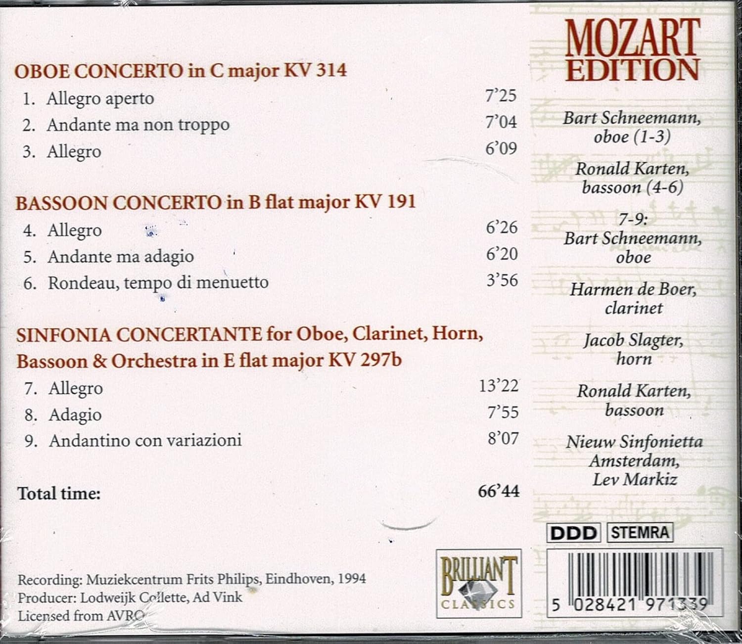 Mozart: Oboe Concerto, Bassoon Concerto, Symphonia Concertante